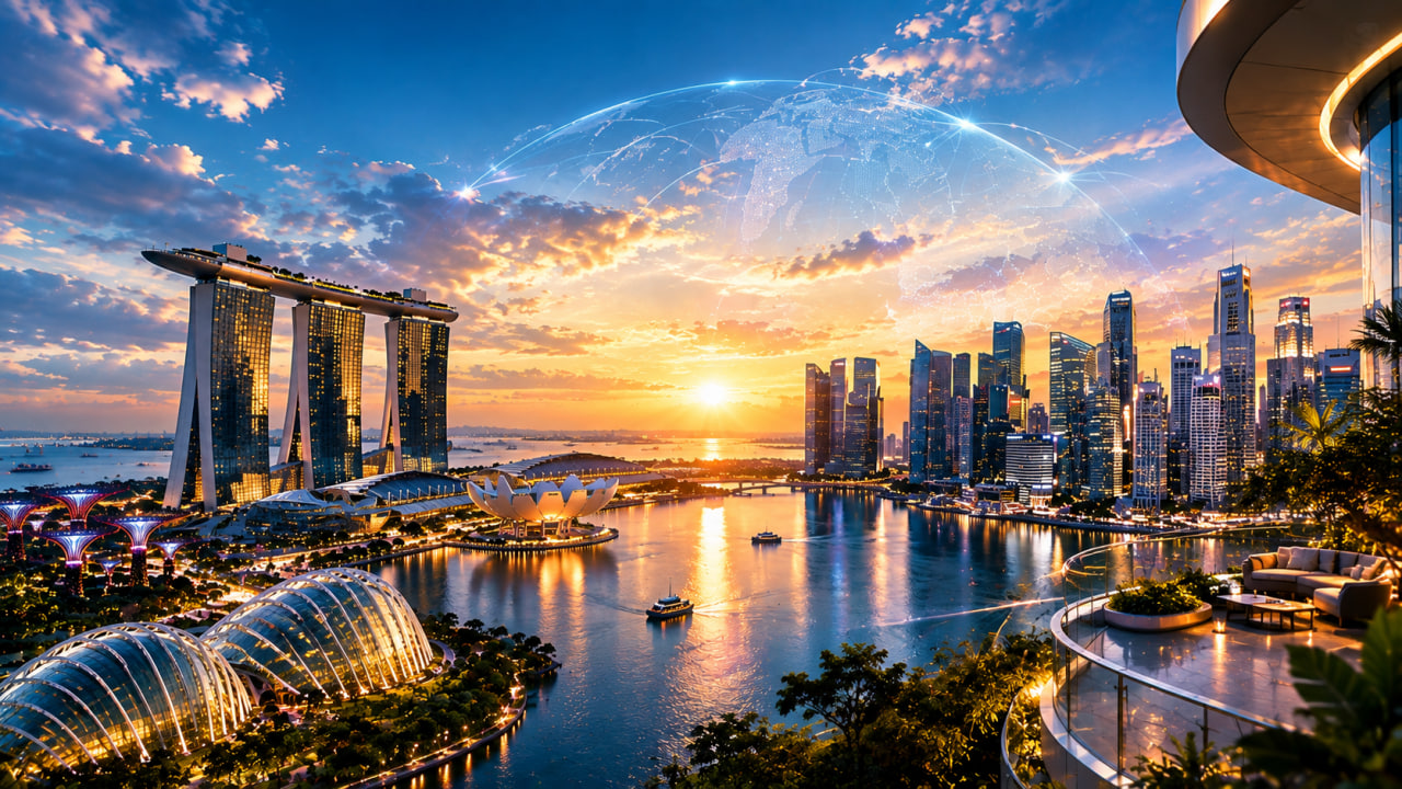Singapore Marina Bay skyline at dusk